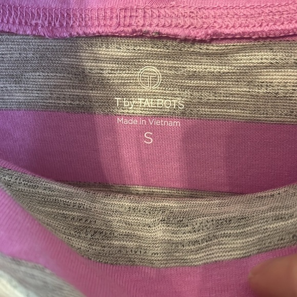 T by Talbots Women’s (S) Pink Gray Striped Cowl Neck Longsleeve Tee Top NWT - Picture 3 of 9